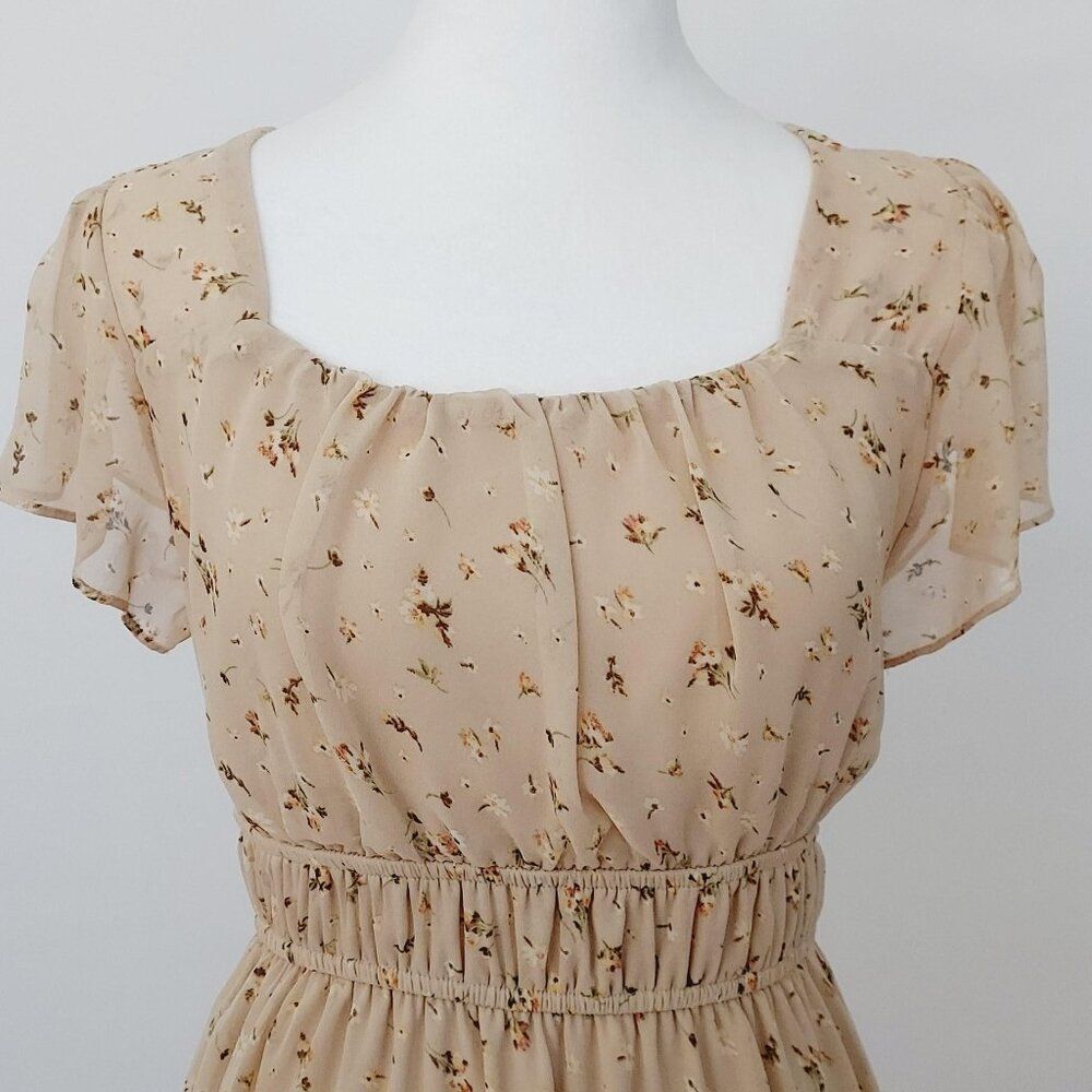 Altar’d State Women’s Tan Floral Dress Flowy Cap Sleeves, Simple Elegance Size M - Picture 3 of 12